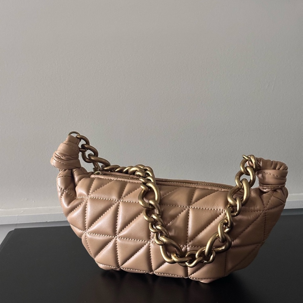 Quilted Tan Chain Shoulder Bag